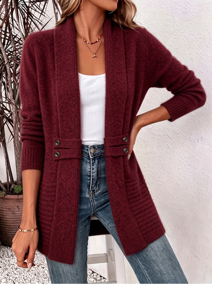 Damen Strickjacke Longline Mit Offener Vorderseite