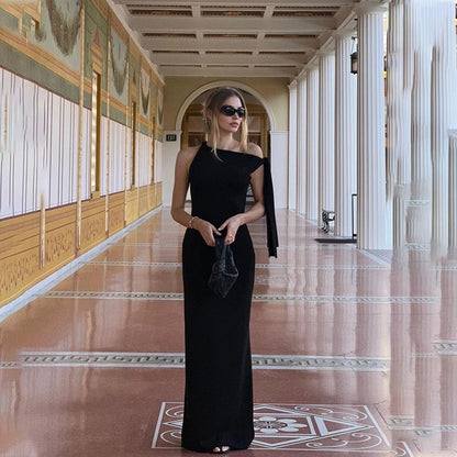 One-Shoulder Evening Dress with Bow Detail for Women - Elegant Fit