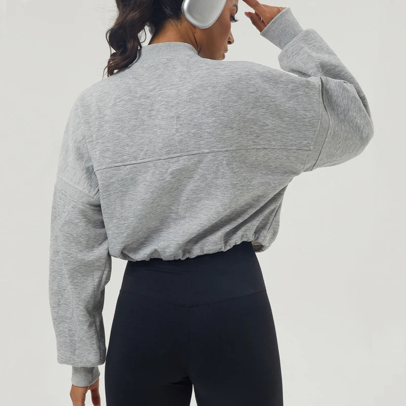 Oversized Damen Sweatshirt aus Baumwollmischung mit halbem Reißverschluss