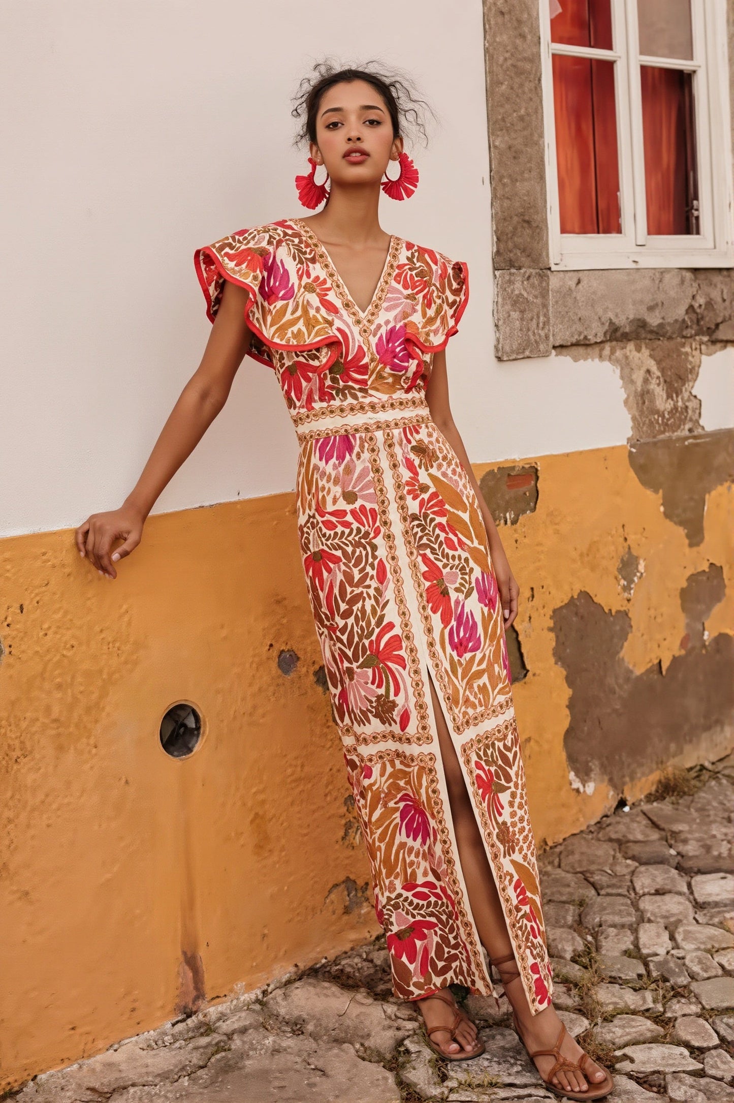 Maxikleid für Damen mit floralem Muster und rückenfreiem Design