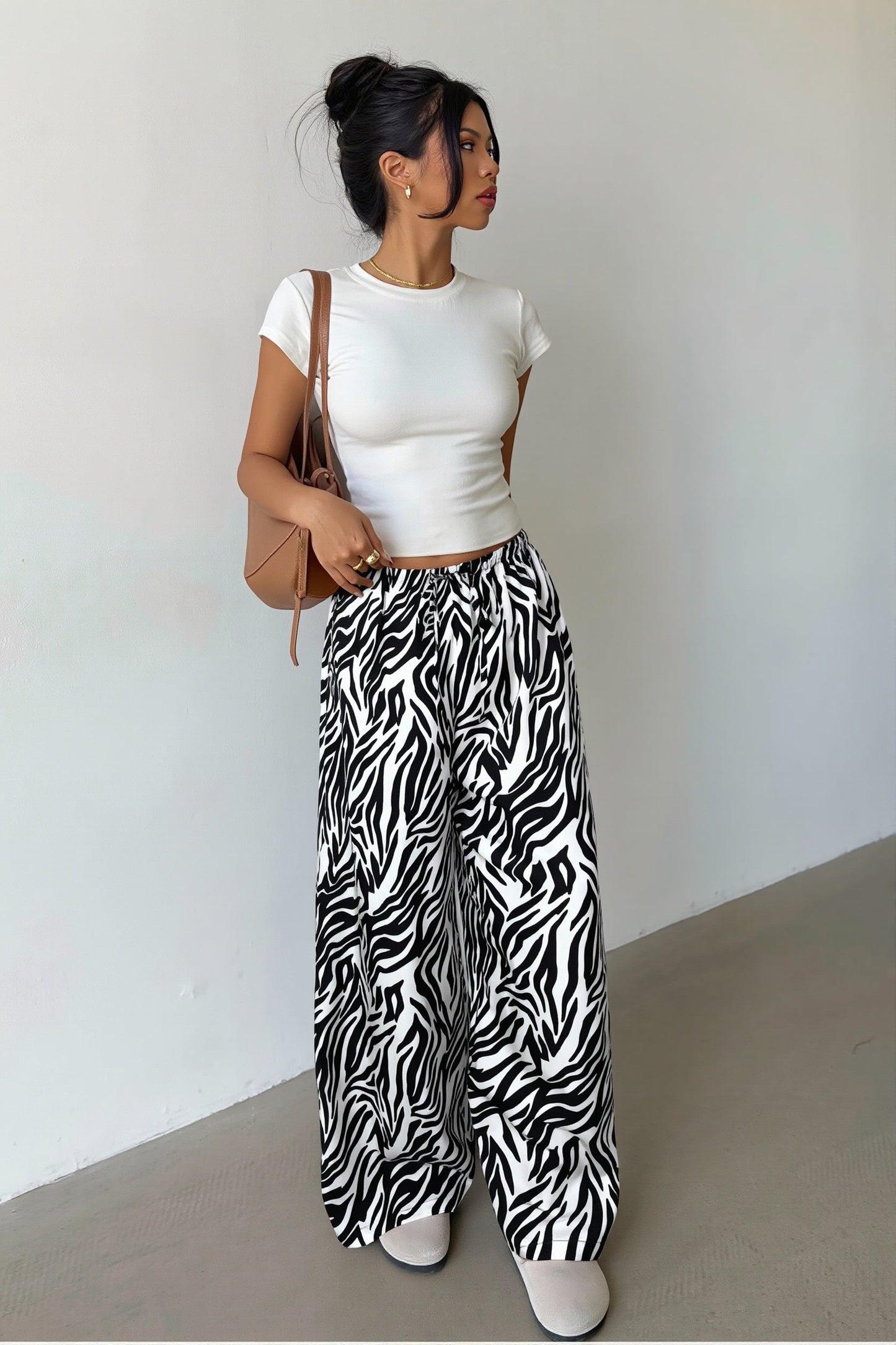 Damen Weite Hose Mit Print Und Tunnelzug