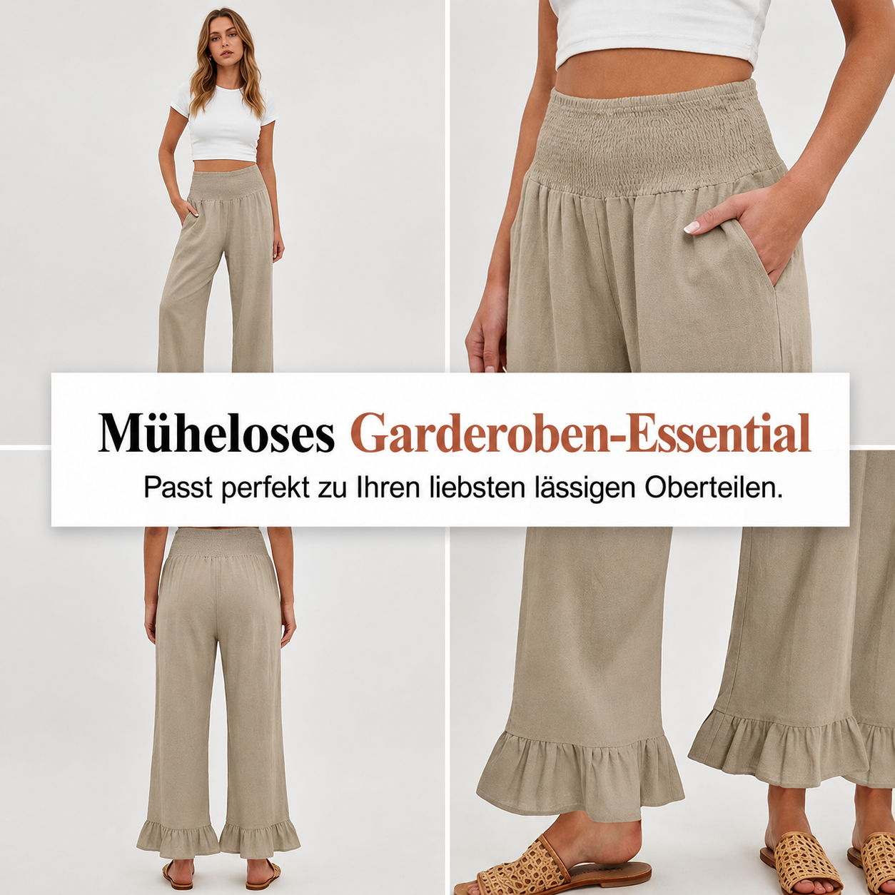 Boho Hosen mit weitem Bein und Rüschen am Saum