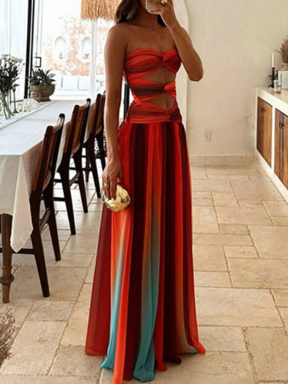 Schulterfreies Maxikleid mit Cut-Out und Farbverlauf in Orange