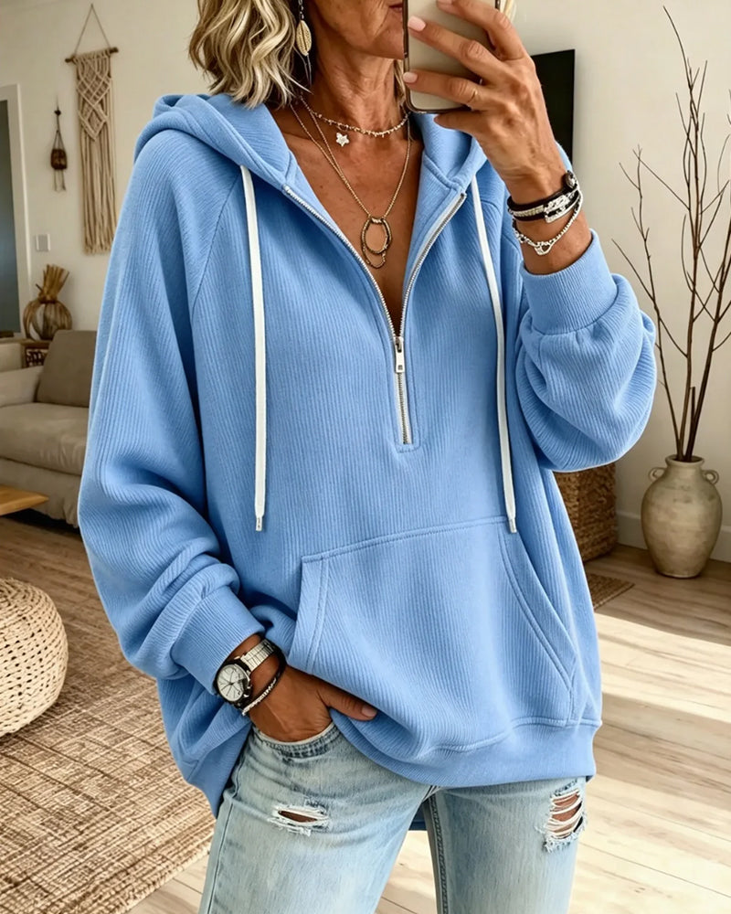 Damen Hoodie mit Halbzip, langen Ärmeln, praktischer Tasche und Regular Fit