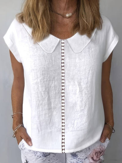 Damen Kurzarm Pullover Mit Spitzenbesatz Und Reverskragen