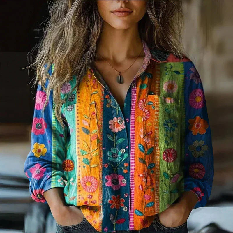 Boho Vintage gemusterte Bluse für Damen