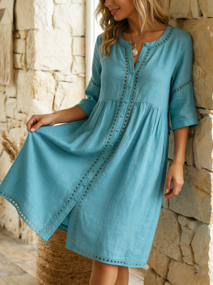 Premium Leinen Midikleid für Damen