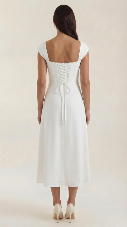 Damen Korsett Midi Kleid Hochzeitsgast Kleid