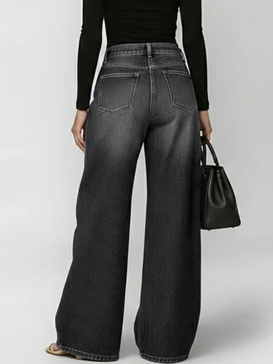 Damen High-Waist Lässige Weitbein Jeans