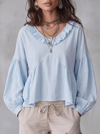 Damen Bluse Mit Rüschen Und Falten Locker Geschnitten