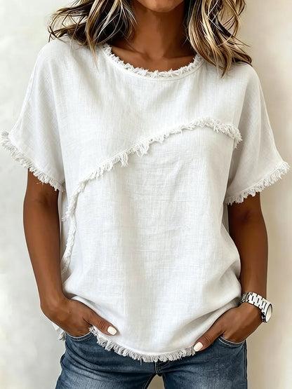 Damen T-Shirt mit Fransen und seitlichem Split-Joint-Detail