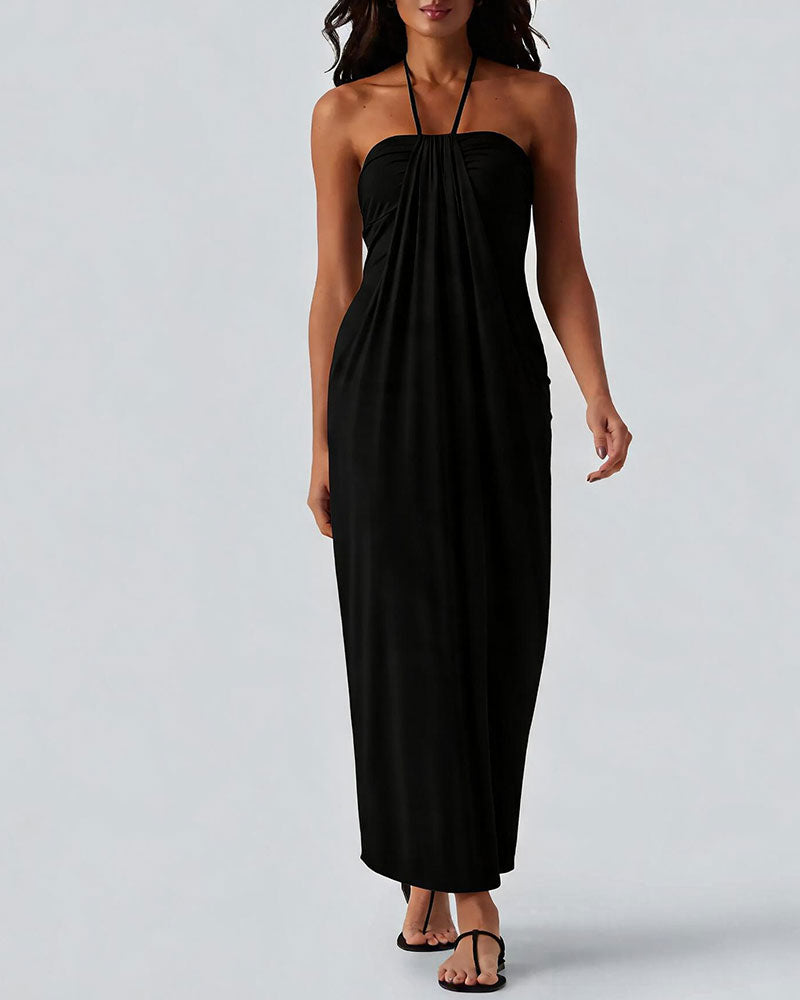 Damen Abendkleid in Maxilänge mit Halterneck und weichem Fall