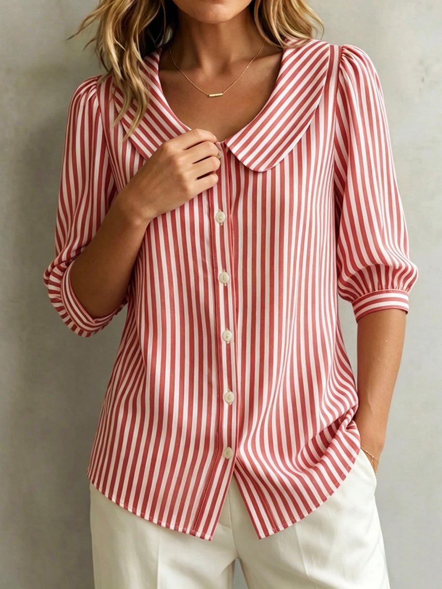 Vintage-Baumwollbluse mit Claudine-Kragen für Damen