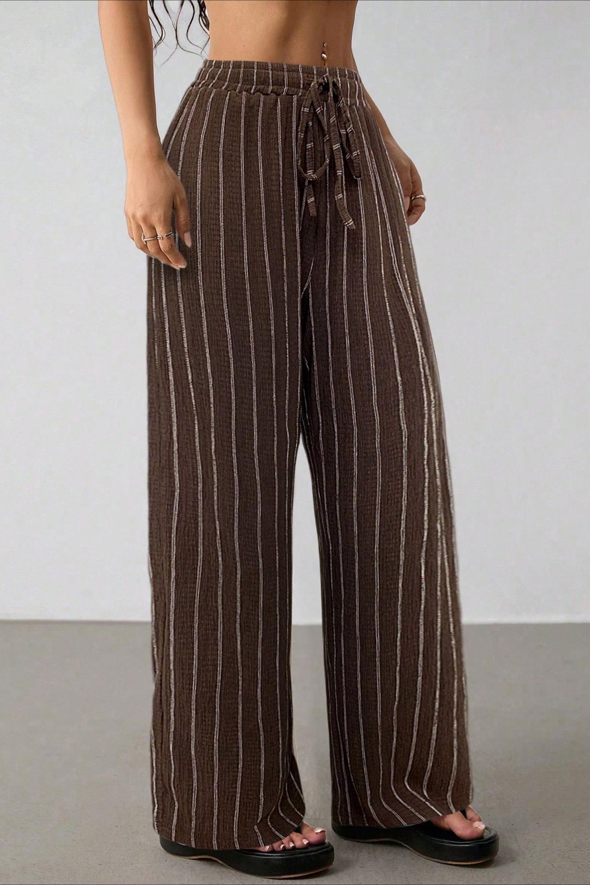 Damen Wide Leg Hose Mit Streifenmuster Und Colorblock