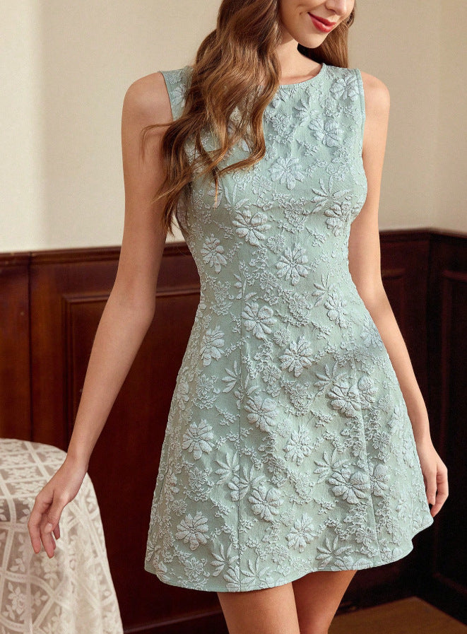 Damen Midikleid Floraler Jacquard Ärmellos
