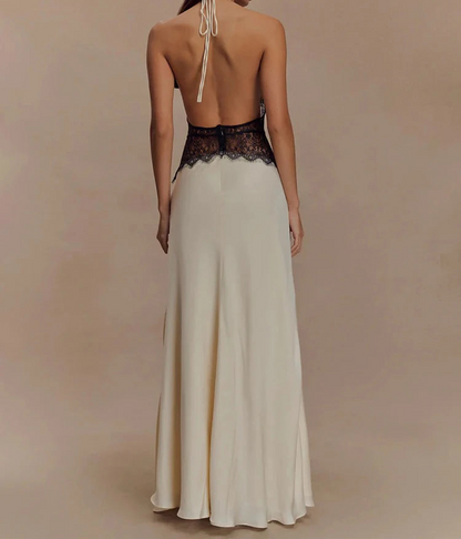 Maxikleid mit Neckholder, Spitzenbesatz und rückenfreiem Design
