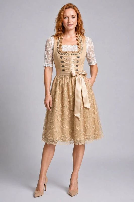 Damen-Dirndl mit Schnürmieder und knielangem Rock