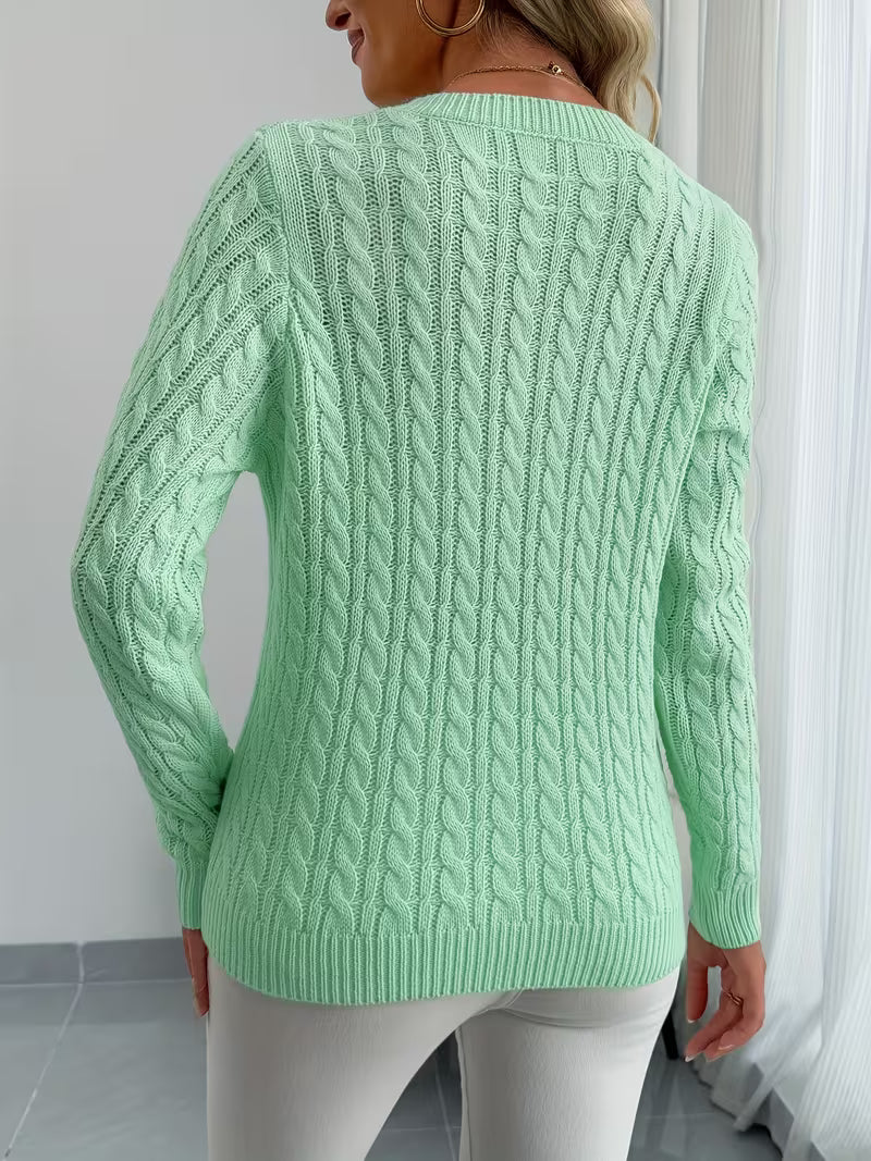 Strickpullover für Damen mit V-Ausschnitt und Zopfmuster