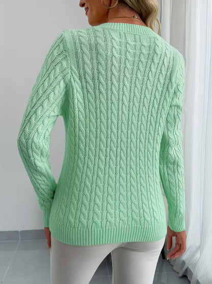 Strickpullover für Damen mit V-Ausschnitt und Zopfmuster
