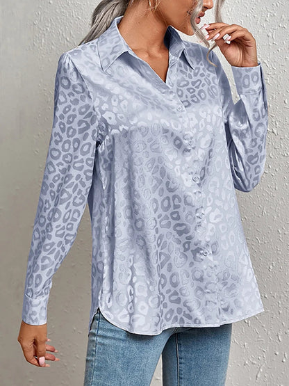 Damen Oversize Jacquard Bluse mit Leopardenmuster