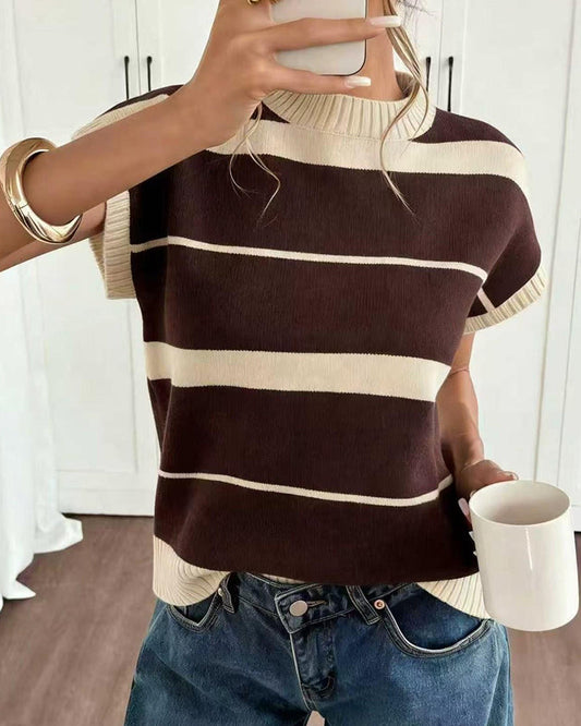 Gestreifter Damen-Pullover mit kurzen Ärmeln, Detailansicht