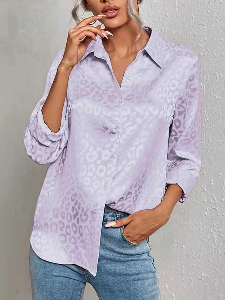 Damen Oversize Jacquard Bluse mit Leopardenmuster