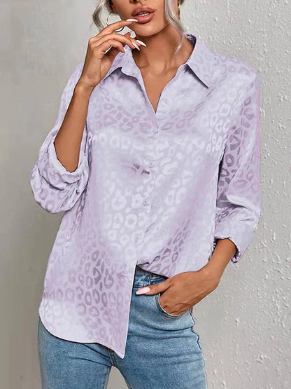Damen Oversize Jacquard Bluse mit Leopardenmuster