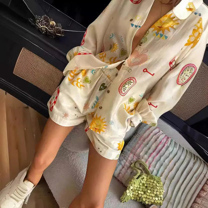 Damen Zweiteiler mit Blumenmuster und Reverskragen