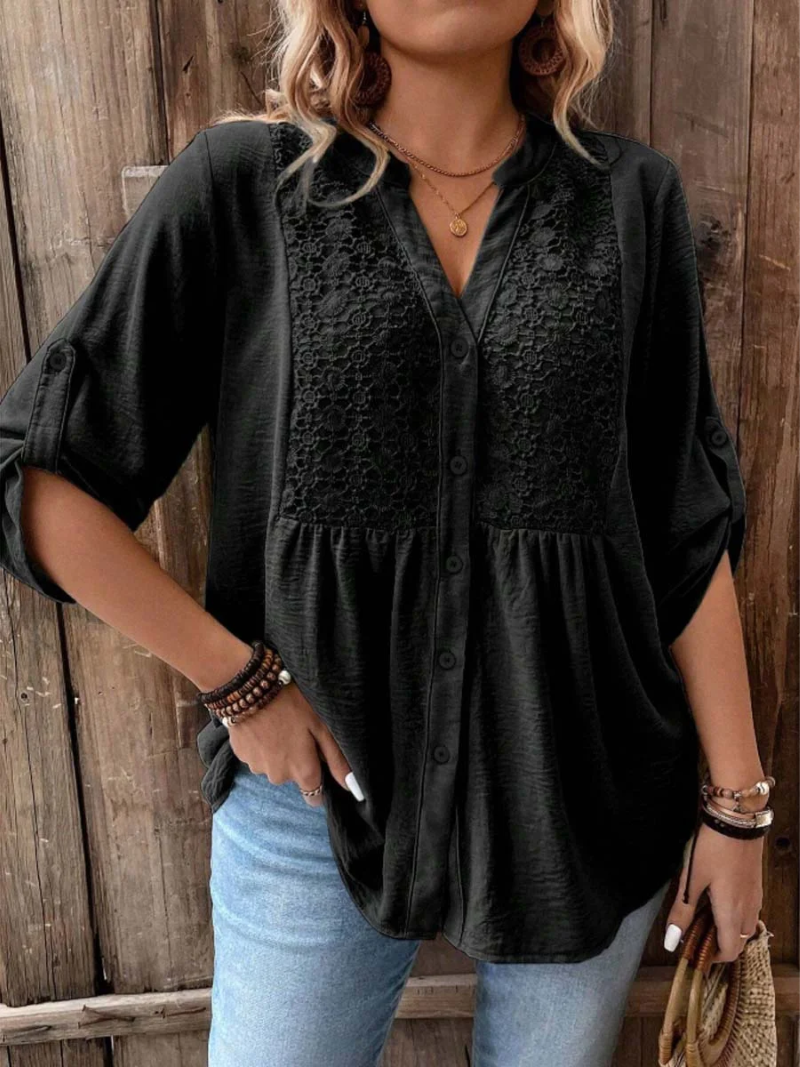 Bluse für Damen mit V-Ausschnitt und Knopfleiste vorne