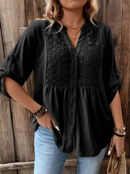 Bluse für Damen mit V-Ausschnitt und Knopfleiste vorne