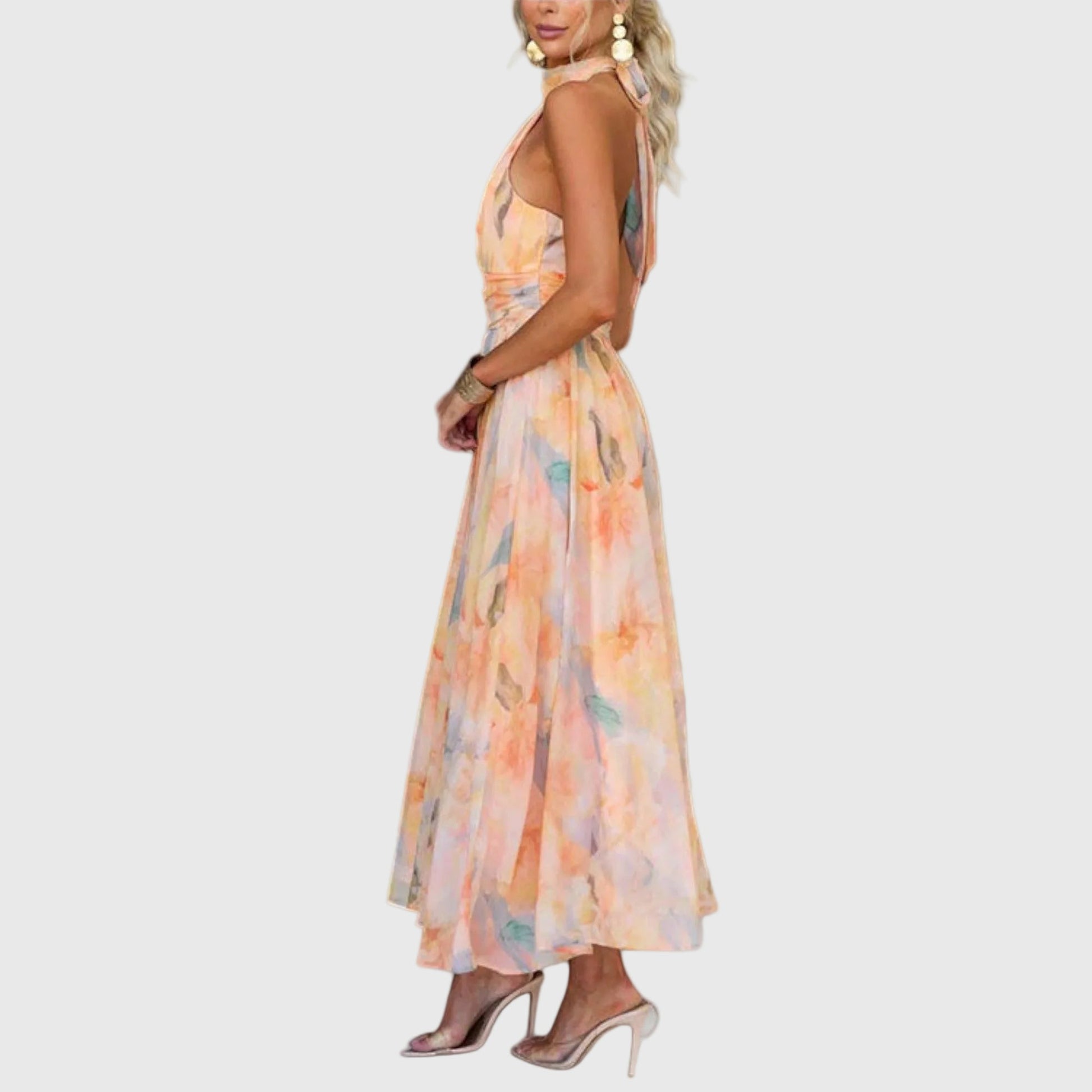 Elegantes Damen Maxi Kleid mit Halterneck und farbigem Verlauf für sommerliche Anlässe