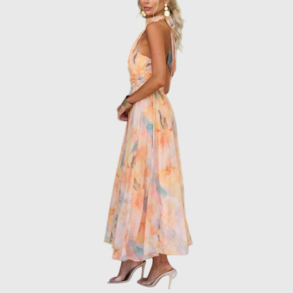 Elegantes Damen Maxi Kleid mit Halterneck und farbigem Verlauf für sommerliche Anlässe