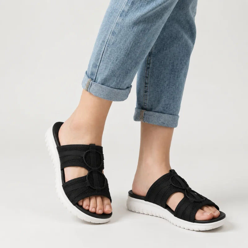 Leichte Damen Schlupfsandalen, Detail der offenen Zehenpartie