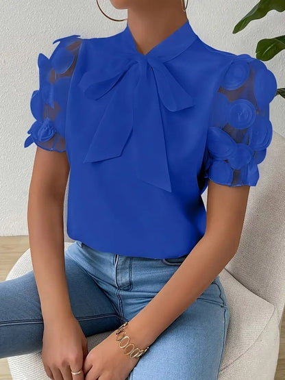 Damenbluse mit durchsichtigen Ärmeln und Schleifendetail