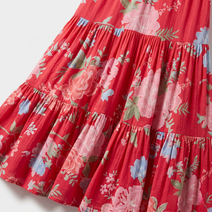 Elegantes Blumen-V-Ausschnitt-Kleid