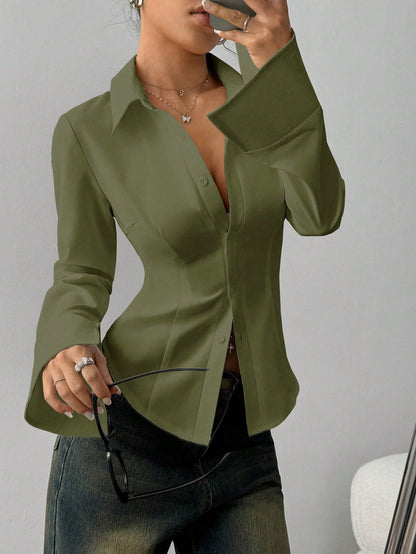 Damen Bluse Tailliert Mit Knopfleiste Elegant