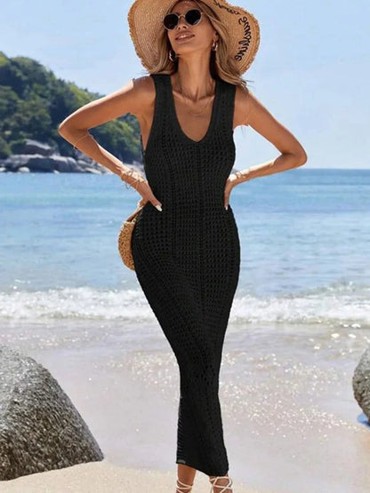 Damen Häkelspitzen V-Ausschnitt Tunika Strandkleid
