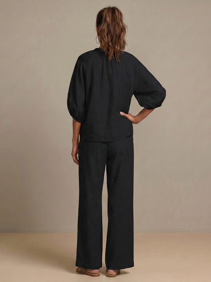 Damenbluse mit Reißverschluss und Set aus weitem Hosenbein