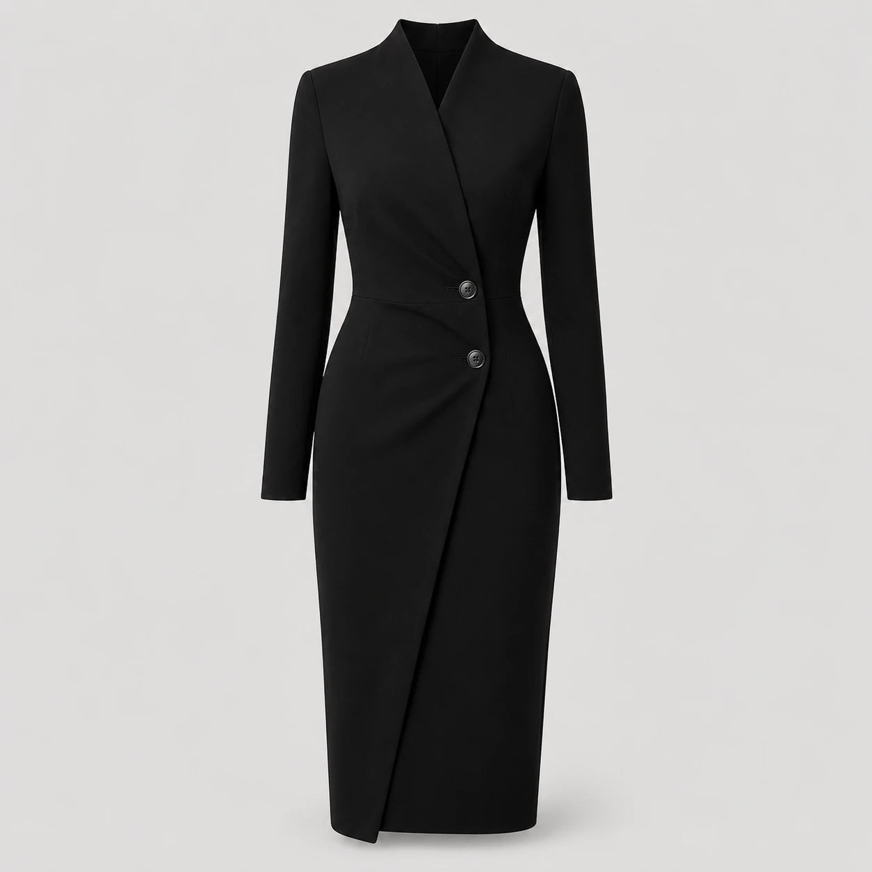 Maßgeschneidertes Wickel-Midikleid für Damen mit langen Ärmeln