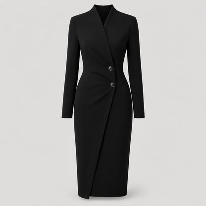 Maßgeschneidertes Wickel-Midikleid für Damen mit langen Ärmeln