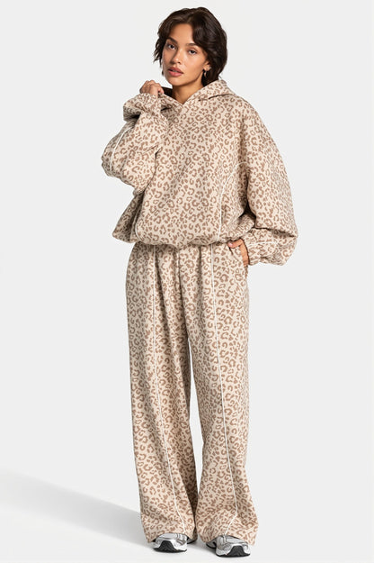 Damen Leopardenmuster Hoodie Zweiteiler