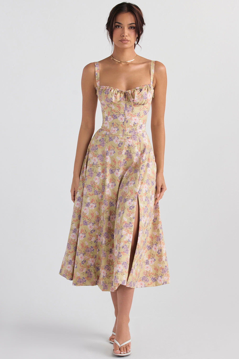 Blumiges Bustier-Midriff-Schnitt-Bodycon-Kleid