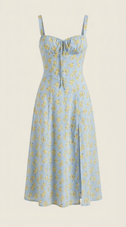 Damen Midikleid mit Blumenmuster Hochzeitsgastkleid