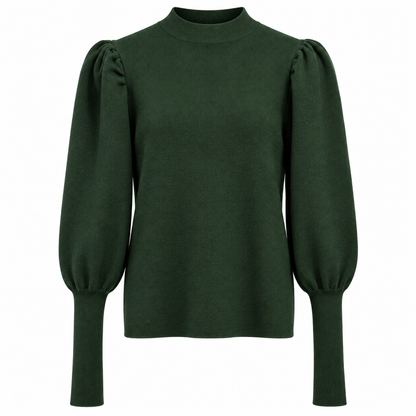 Damen Rippstrickpullover Mit Puffärmeln