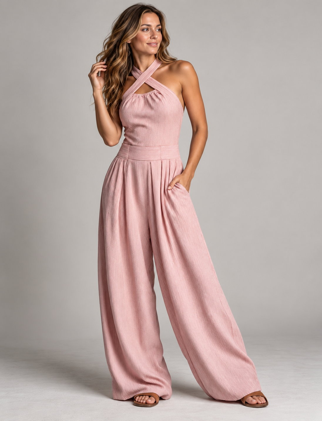 Rückansicht des Damen-Jumpsuits mit Halterneck