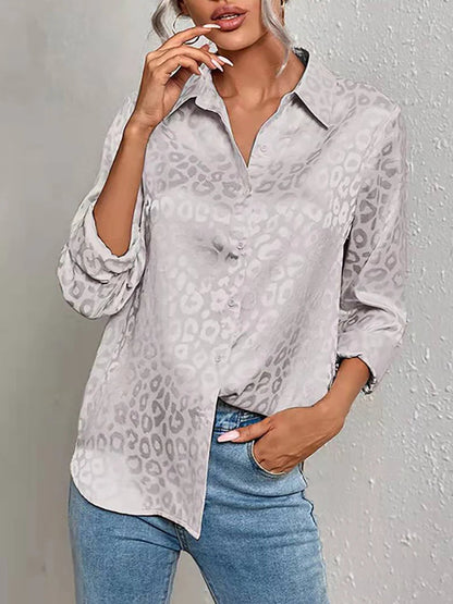 Damen Oversize Jacquard Bluse mit Leopardenmuster