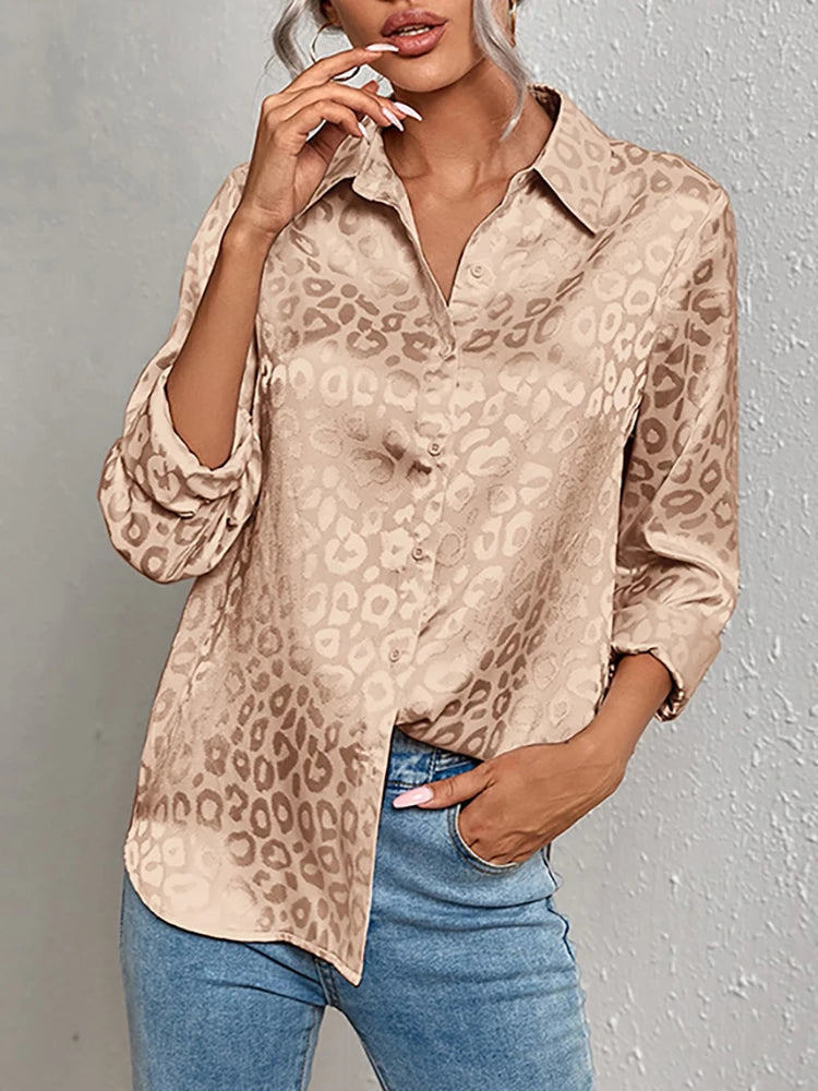 Damen Oversize Jacquard Bluse mit Leopardenmuster