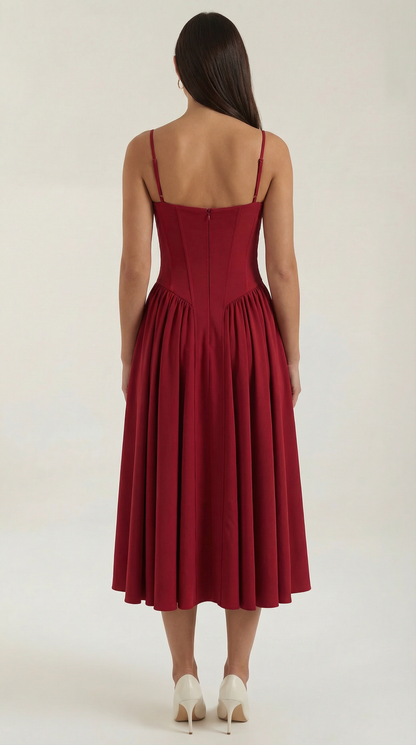 Damen Midikleid mit Blumenmuster und Korsett sowie herzförmigem Ausschnitt
