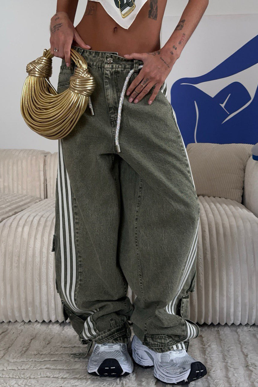 Wide Leg Jeanshose für Damen mit gestreiftem Design