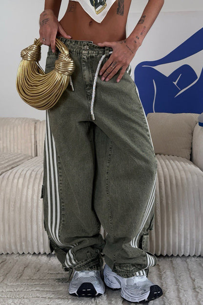 Wide Leg Jeanshose für Damen mit gestreiftem Design